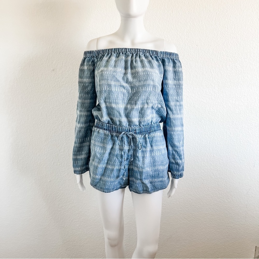 Cloth & Stone Long Sleeve Tencel Romper Off Shoulder Chambray Size XS